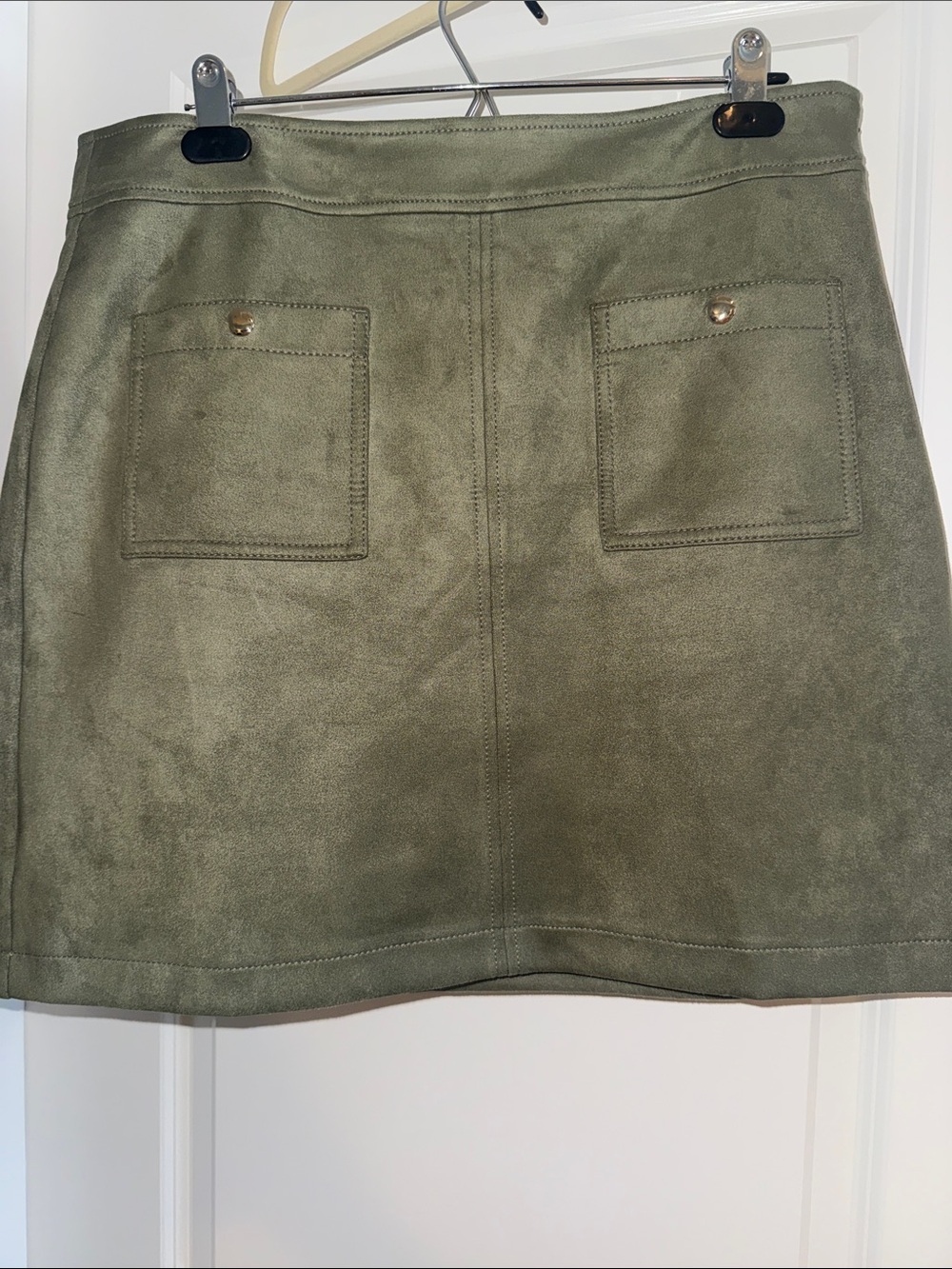 LOFT Olive Green Faux-Suede Mini Skirt with Front Patch Pockets